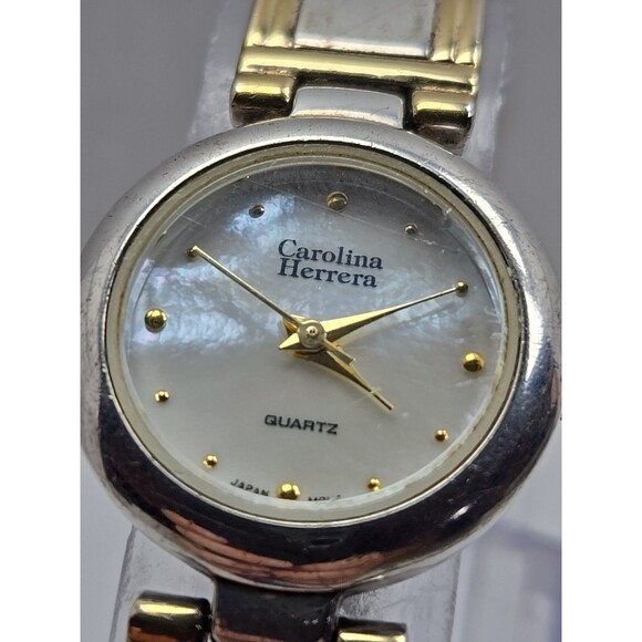 Carolina Herrera Womens Quartz Dress Watch Small White Dial Two Tone New Battery - Picture 4 of 10